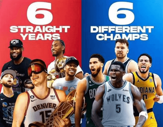Le championnat NBA appartient à différentes équipes pendant 6 années consécutives